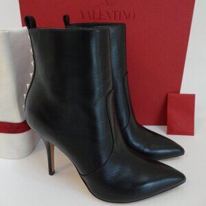 NIB AUTH VALENTINO GARAVANI Rockstud Black Leather Boots Bootie Shoes Heels 36.5